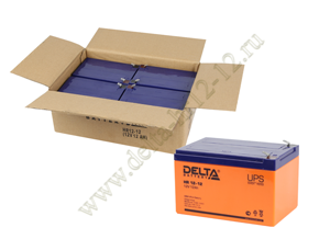 Открытая коробка и аккумулятор Delta HR 12-12 рядом